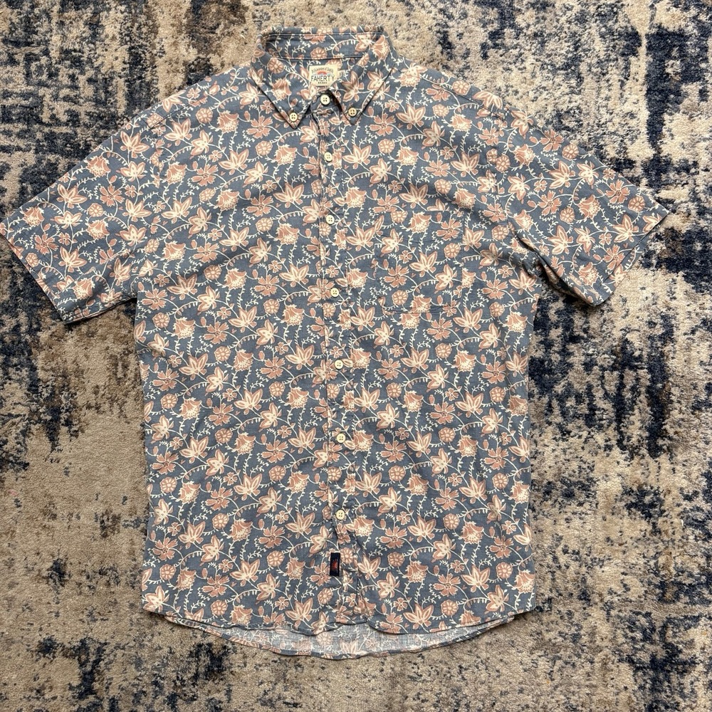 Faherty Shirt Mens Small Floral Button Up Hemp Tencel Short Sleeve Beach - Picture 3 of 7